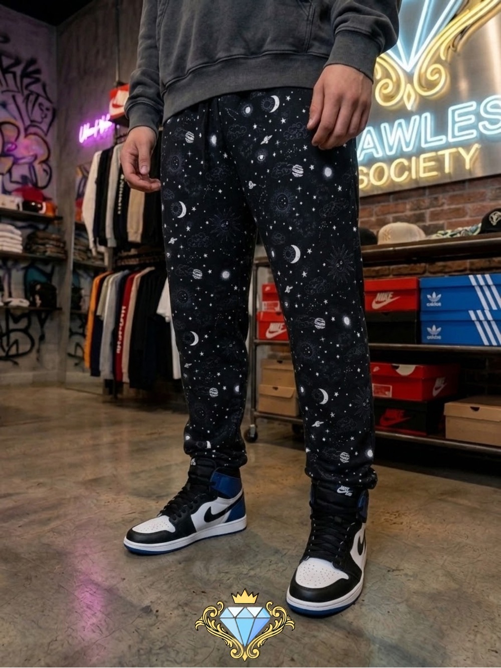YoungLA Celestial Galaxy "Ugly Pants" Straight Leg Pants | Black Size M Athletic